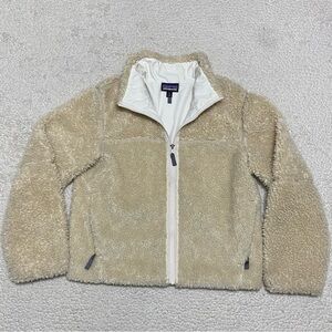Patagonia Women's Lunar Dusk Fleece Jacket Sherpa Oatmeal Tan Size M EUC